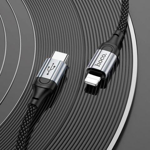 USB кабель Hoco X102, USB тип-C, Lightning, 100 см, 27 Вт, черный, в нейлоновой оплетке, #6942007608749 Превью 4