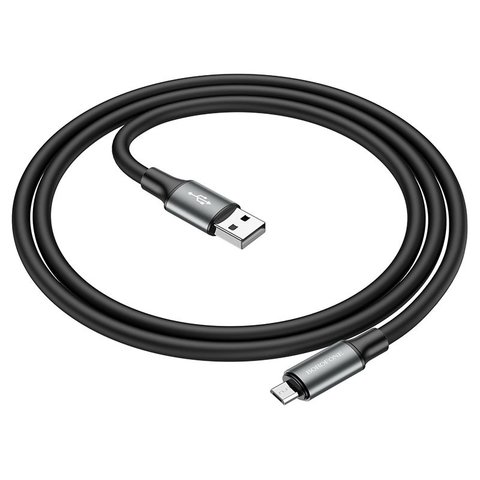USB кабель Borofone BX82, USB тип-A, micro-USB тип-B, 100 см, 2,4 А, чорний, силіконовий, #6974443386196 Прев'ю 1
