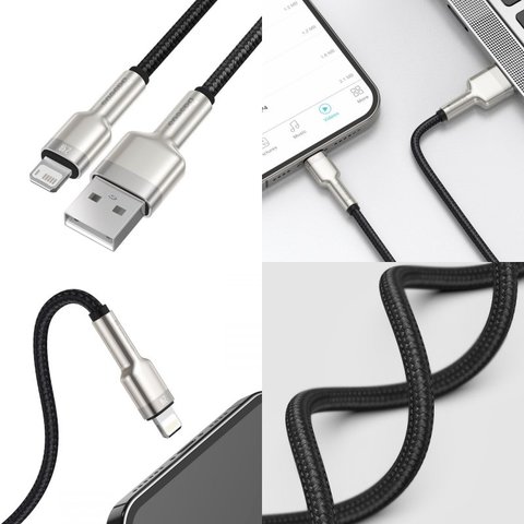 Cable USB Baseus Cafule Series Metal, USB tipo-A, Lightning, 100 cm, 2.4 A, negro, con revestimiento de nylon, #CALJK-A01 Vista previa  1