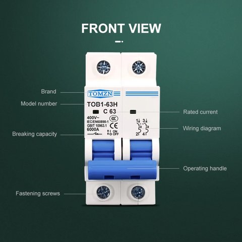 Автоматичний вимикач змінного струму TOMZN TOB1-63H-C20, 1P, 230-400В, 20A Прев'ю 4